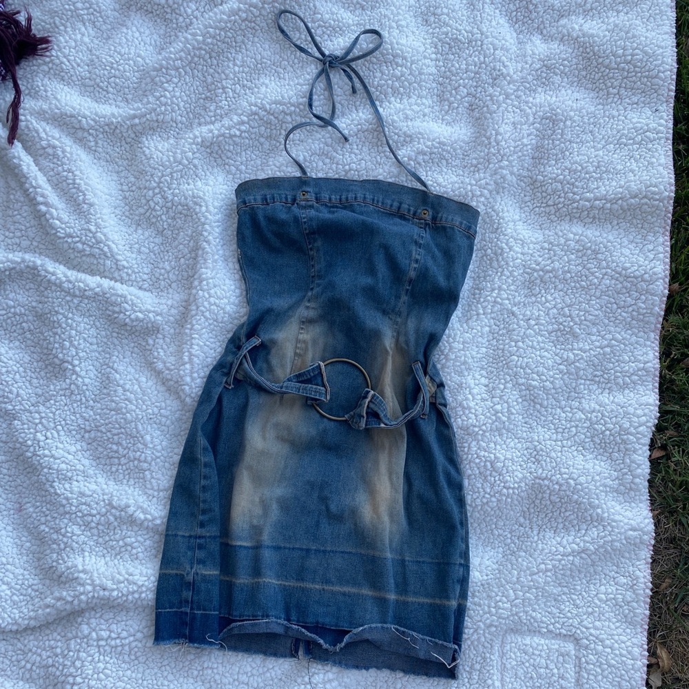 Denim Halter Dress with Belt